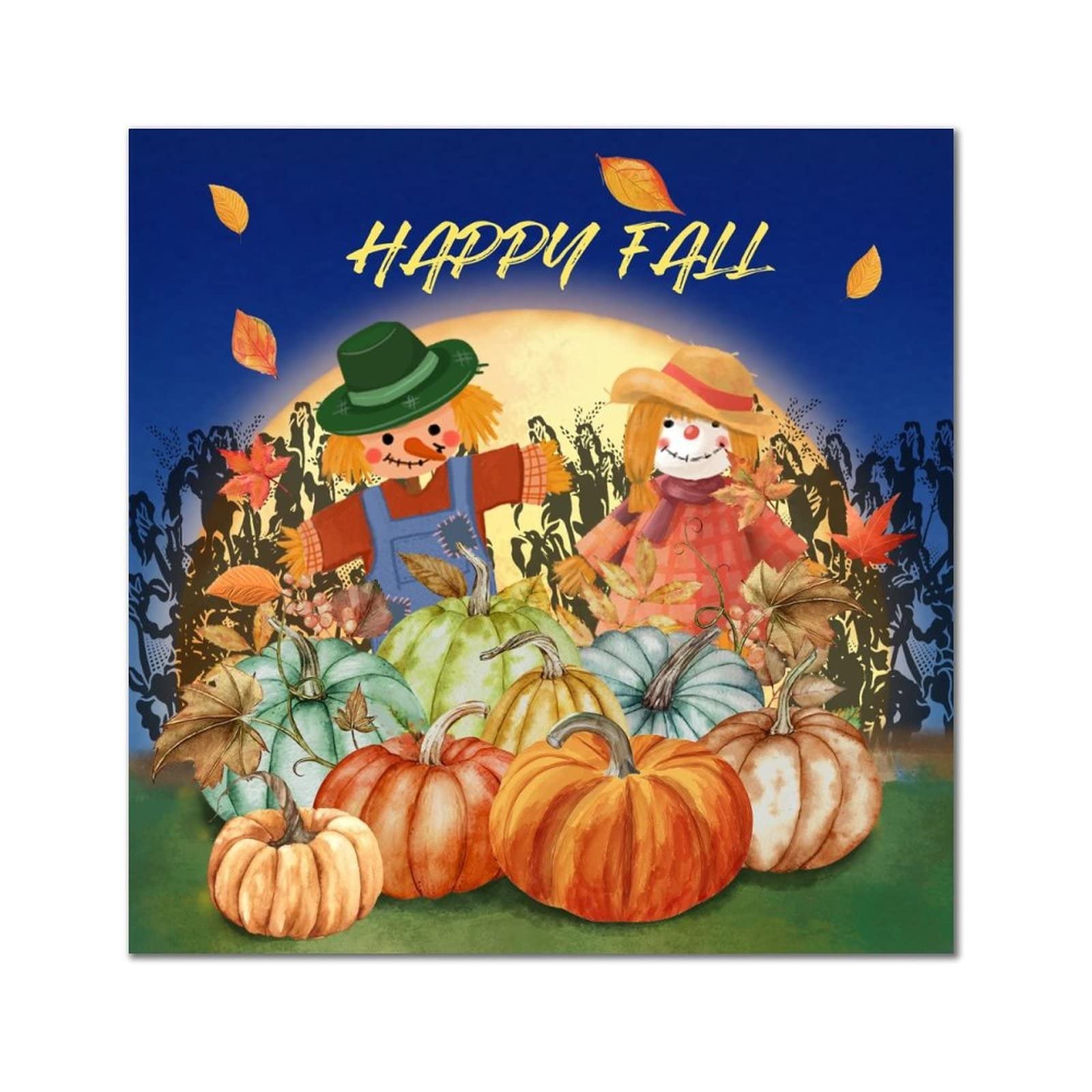 Épouvantail de lune et feuilles d'érable sur panneau bois pour fêter Thanksgiving en famille