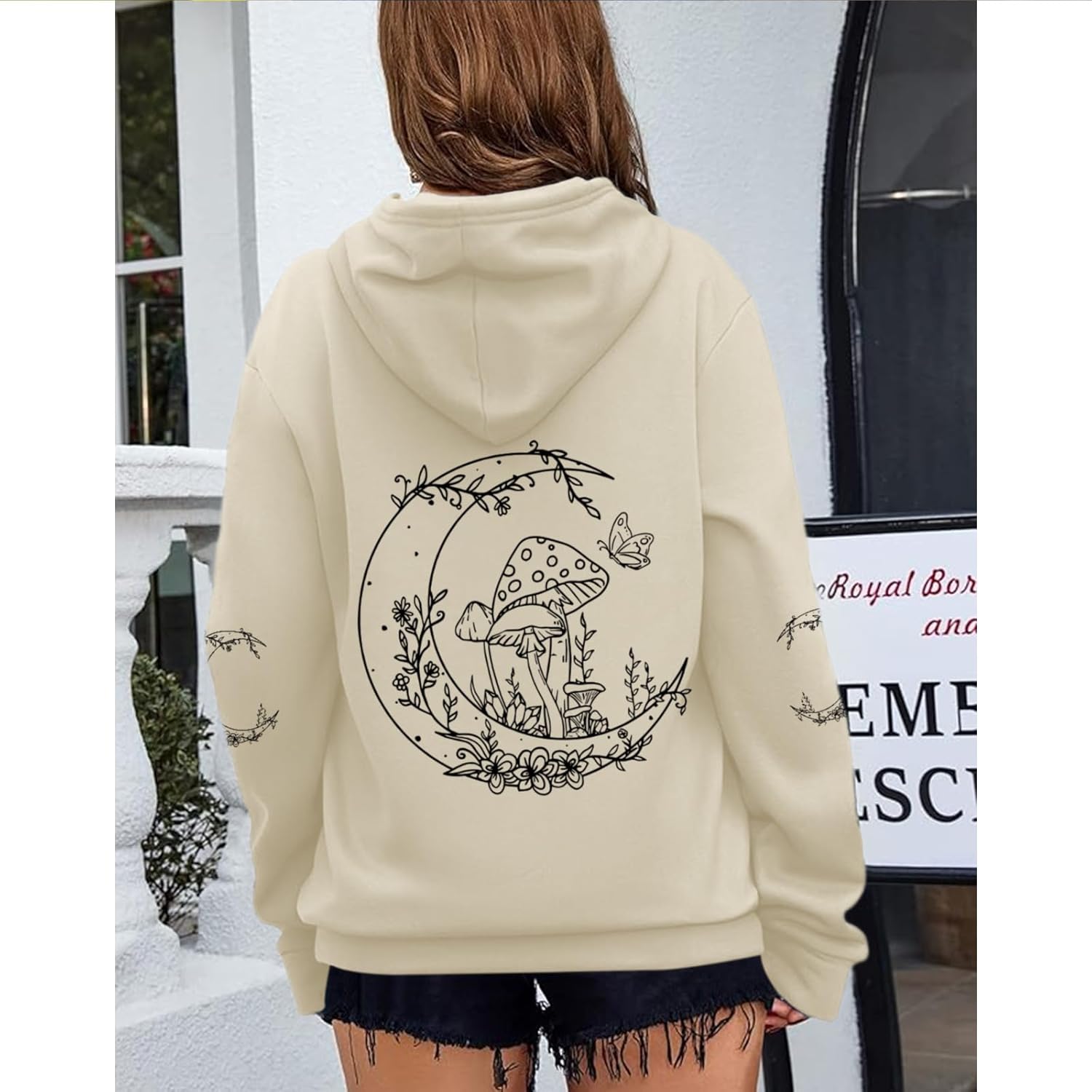 Graphic Hoodies for Women Mushroom Moon Sweatshirt Oversized Hoodie Gothic Vintage Sweatshirt Print Tops - Image 4