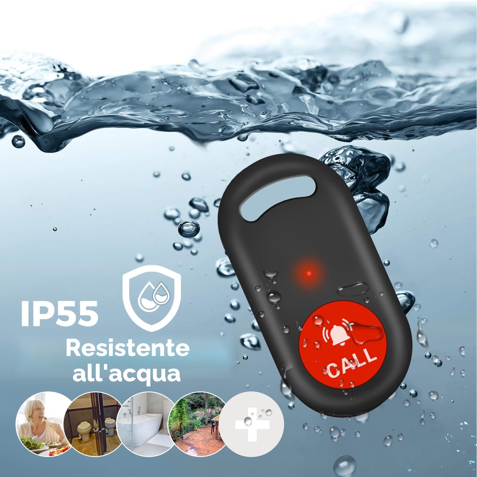 Wireless Pulsante Chiamata Emergenza per Anziani 500FT, 3 SOS Trasmettitore 2 Ricevitori Sistema Allarme Assistenza per Pazienti, Salvavita Anziani Pulsante