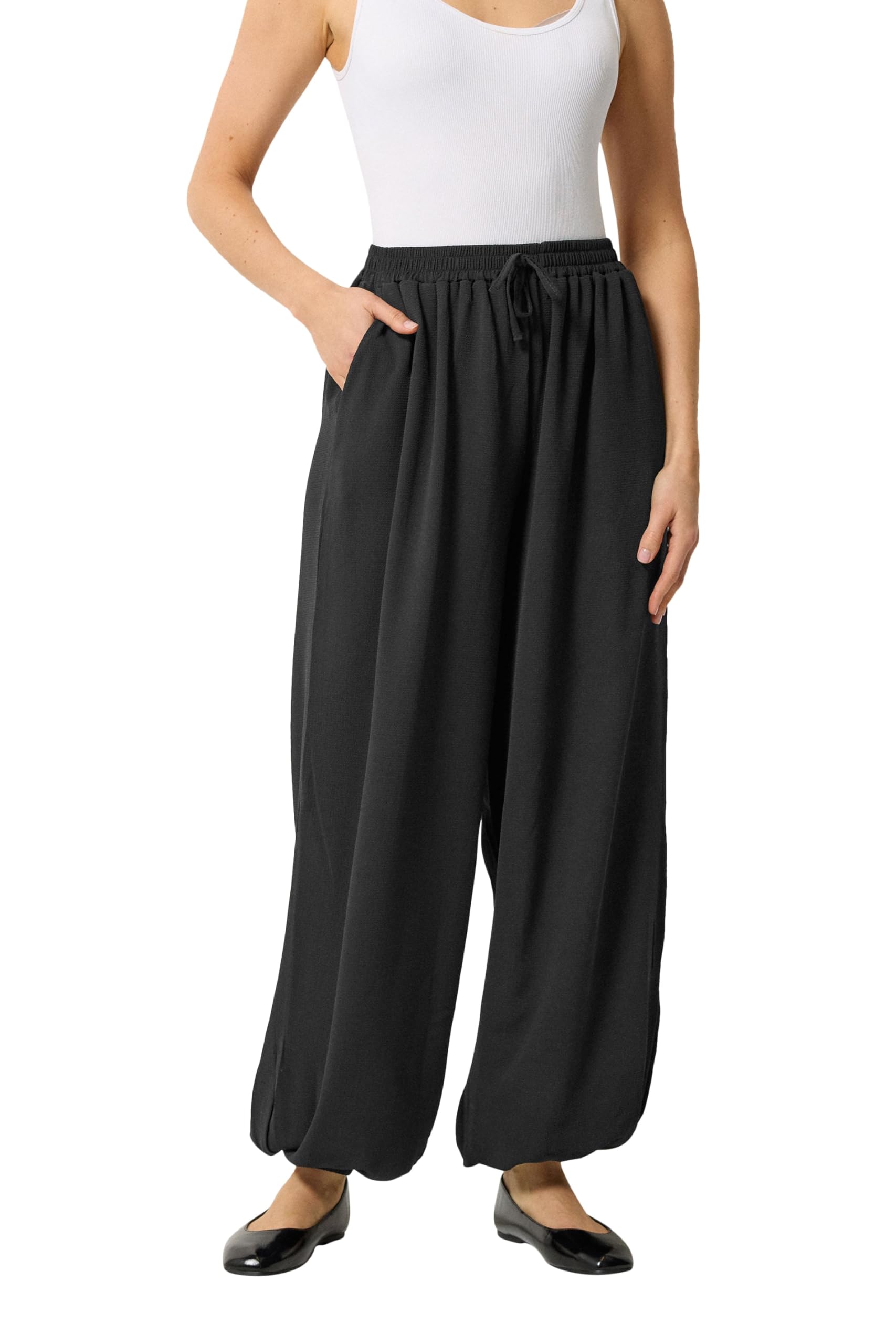 Long Tall Sally Women's Tall Gathered Hem Trousers in Black | Size: 12L