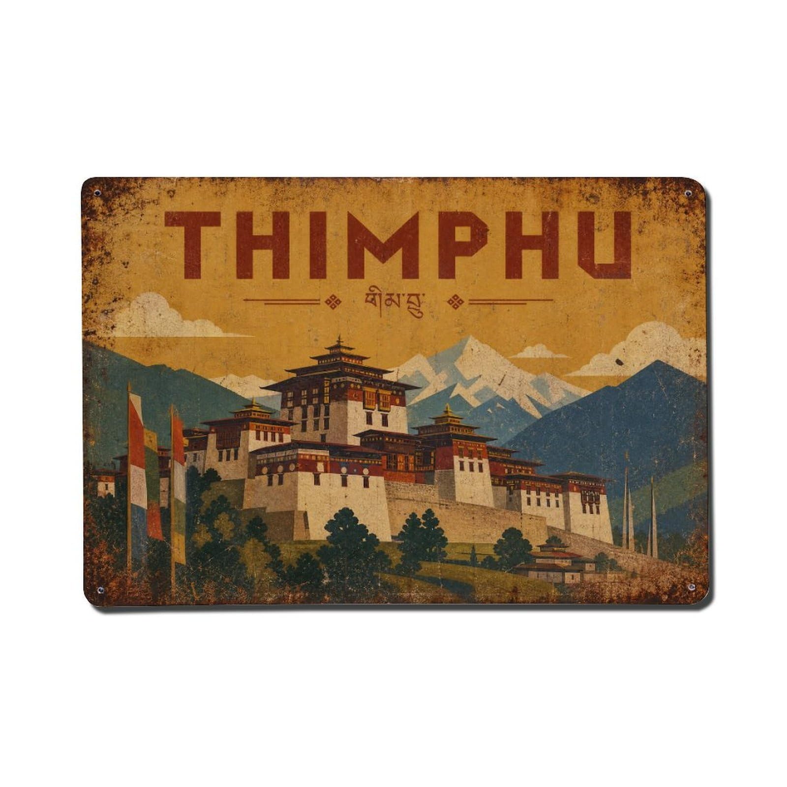 Huiyhb 8X12inch(20X30cm) Travel Retro Bhutan Thimphu Metal Tin Sign