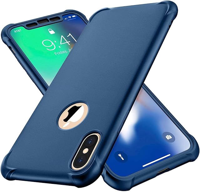 ORETECH Compatible with iPhone Xs Max Case, with [2 x Tempered Glass Screen Protector] 360 Full Body Shockproof Case Ultra Thin Hard PC Silicone Rubber Case Cover for iPhone Xs Max 6.5 inch - Blue
