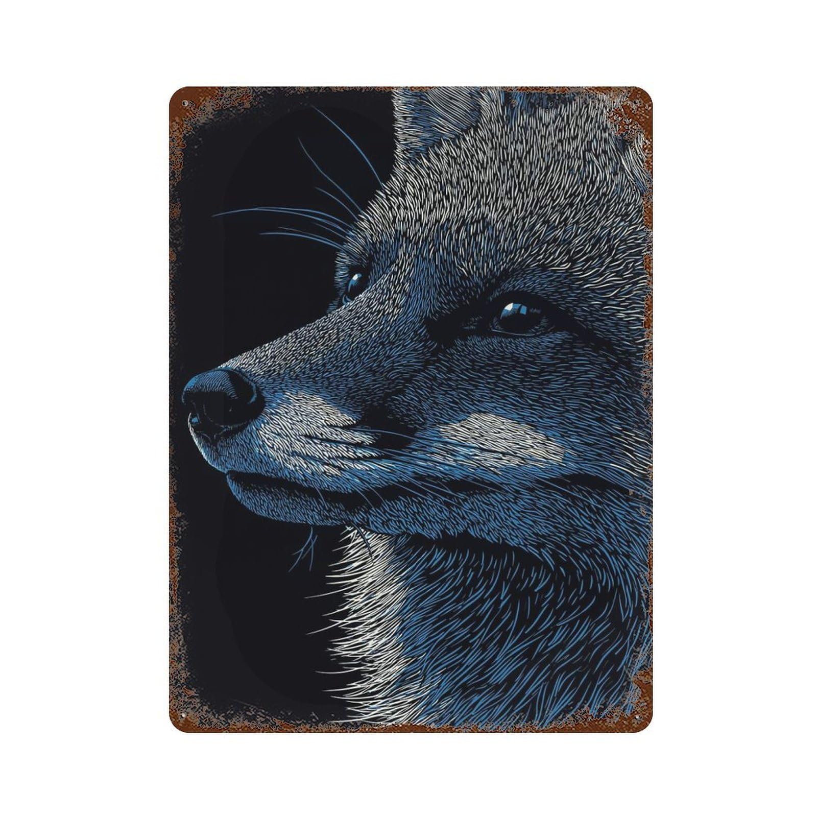 Rust Effect Blue Fox Portrait Vintage Rust Metal Sign 15.7"x11.8", Farmhouse Wall Decor for Farmhouse, Kitchen And Entryway Decor