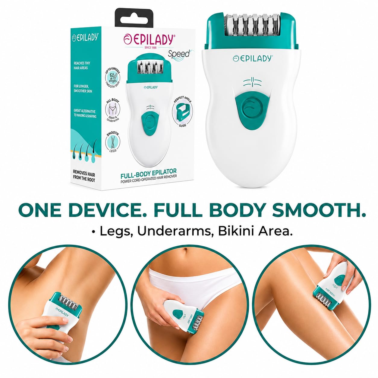 Epilady Speed Épilateur filaire – Épilateur d'épilation pour femme et homme, épilateur pour bras, jambes, aisselles, bikini et visage, et deux vitesses, (turquoise)