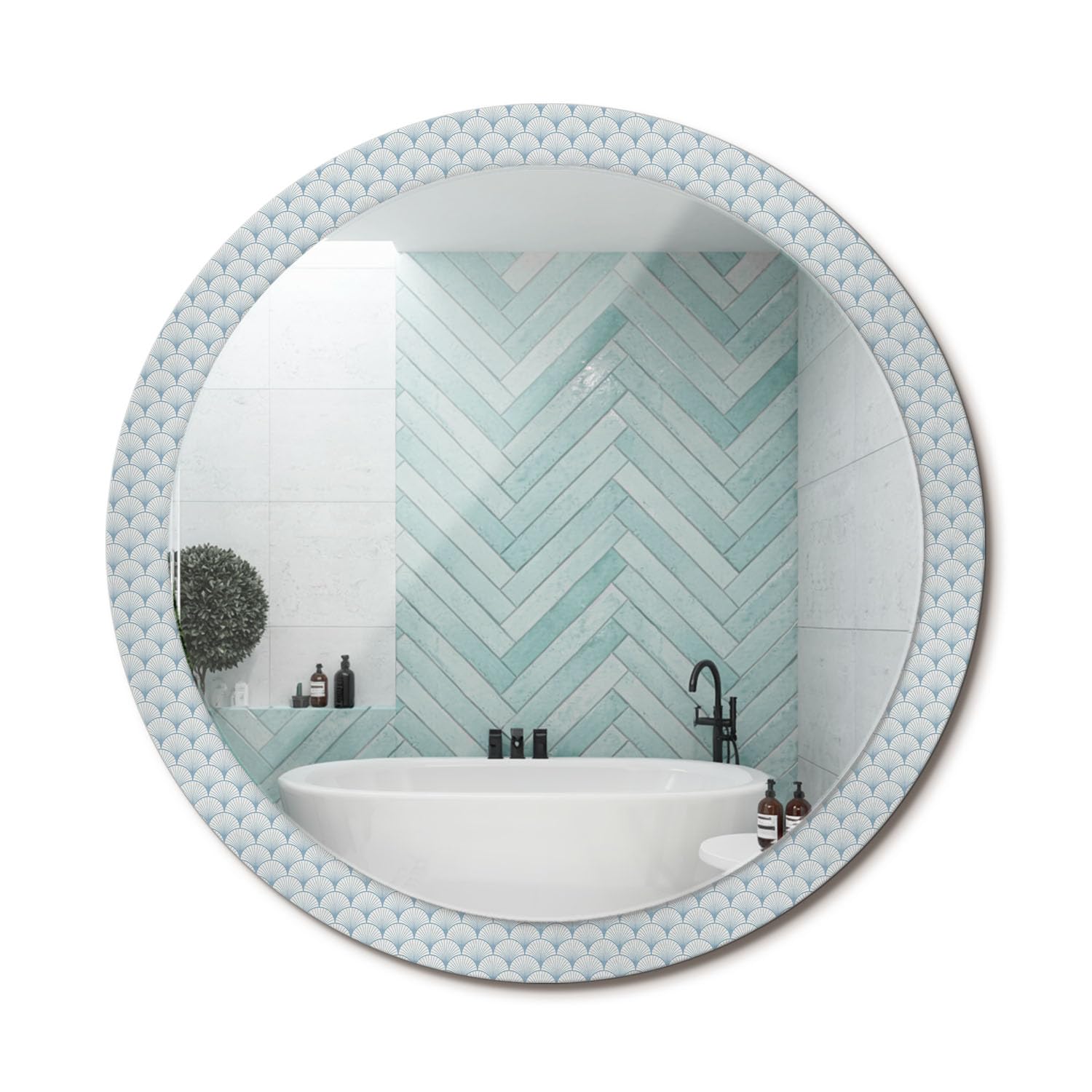 Miroir mural rond verre imprimé au motif rétro vintage pour réveiller la déco du salon
