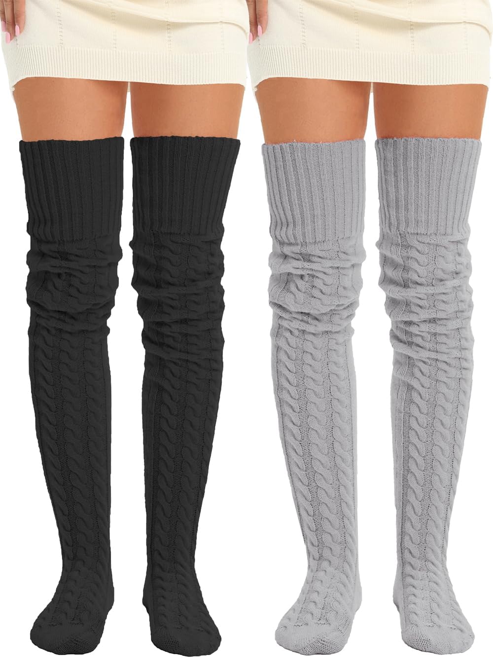 SherryDC Women's Cable Knit Thigh High Socks Leg Warmers Extra Long Over Knee High Boot Stockings