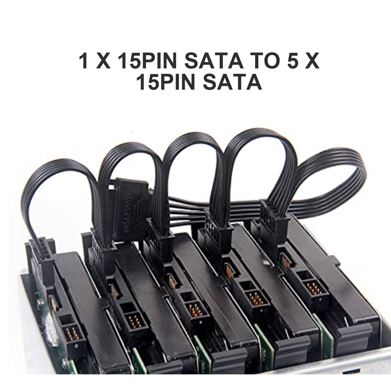 Paquete de 2 cables de extensión de alimentación SATA de 15 pines a 5 SATA para HDD/SSD - 21 pulgadas 5