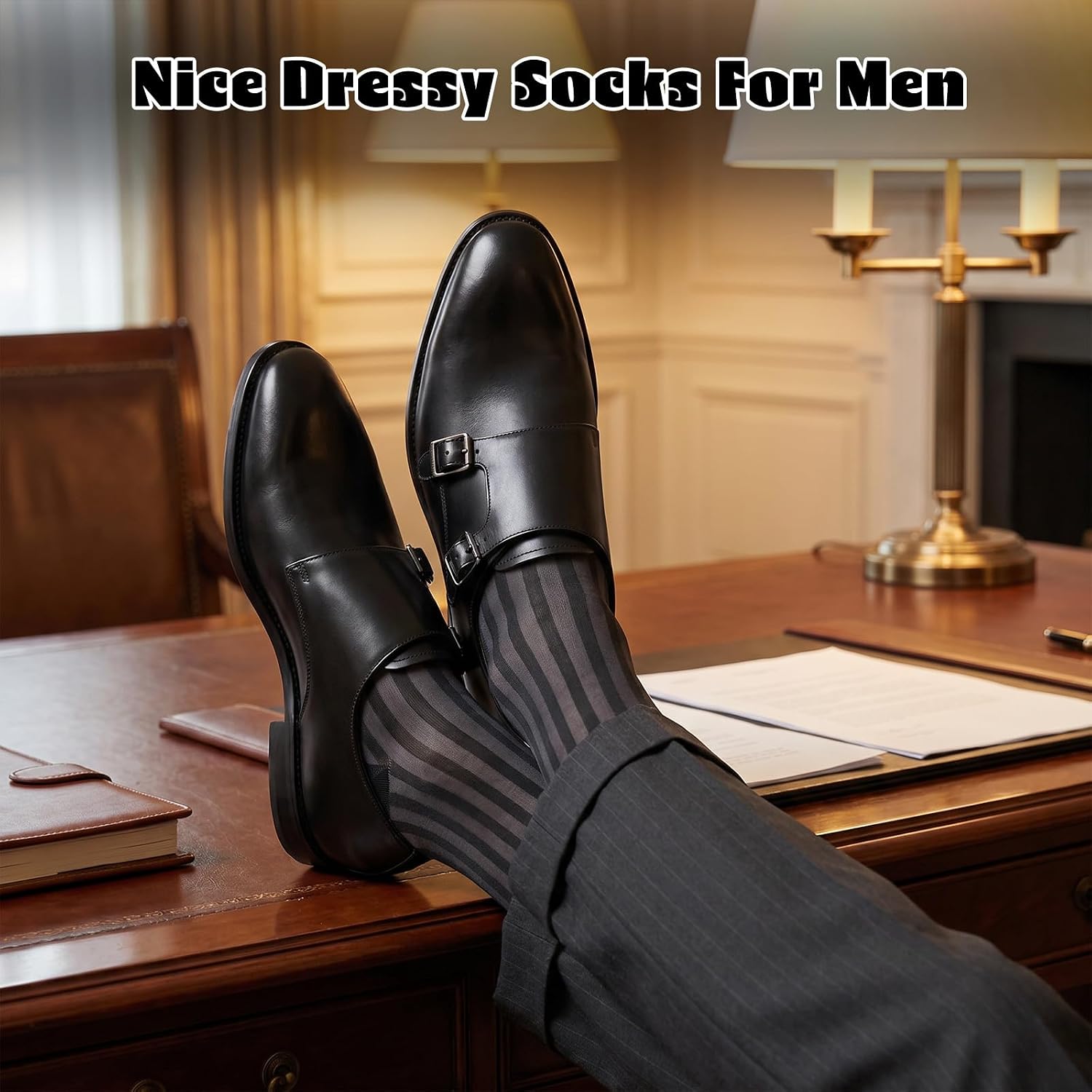Black Striped Nylon Formal Suit Socks, Men's Silk Dress Socks for Business | Men's striped sheer dress socks,polyester.Breathable,durable.Elastic fit.For business,office,formal,suits.Black