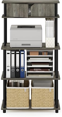 Miniatura 6 de Furinno Turn-N-Tube - Estante de almacenamiento multiusos sin herramientas con gabinete superior, roble francés grisnegro