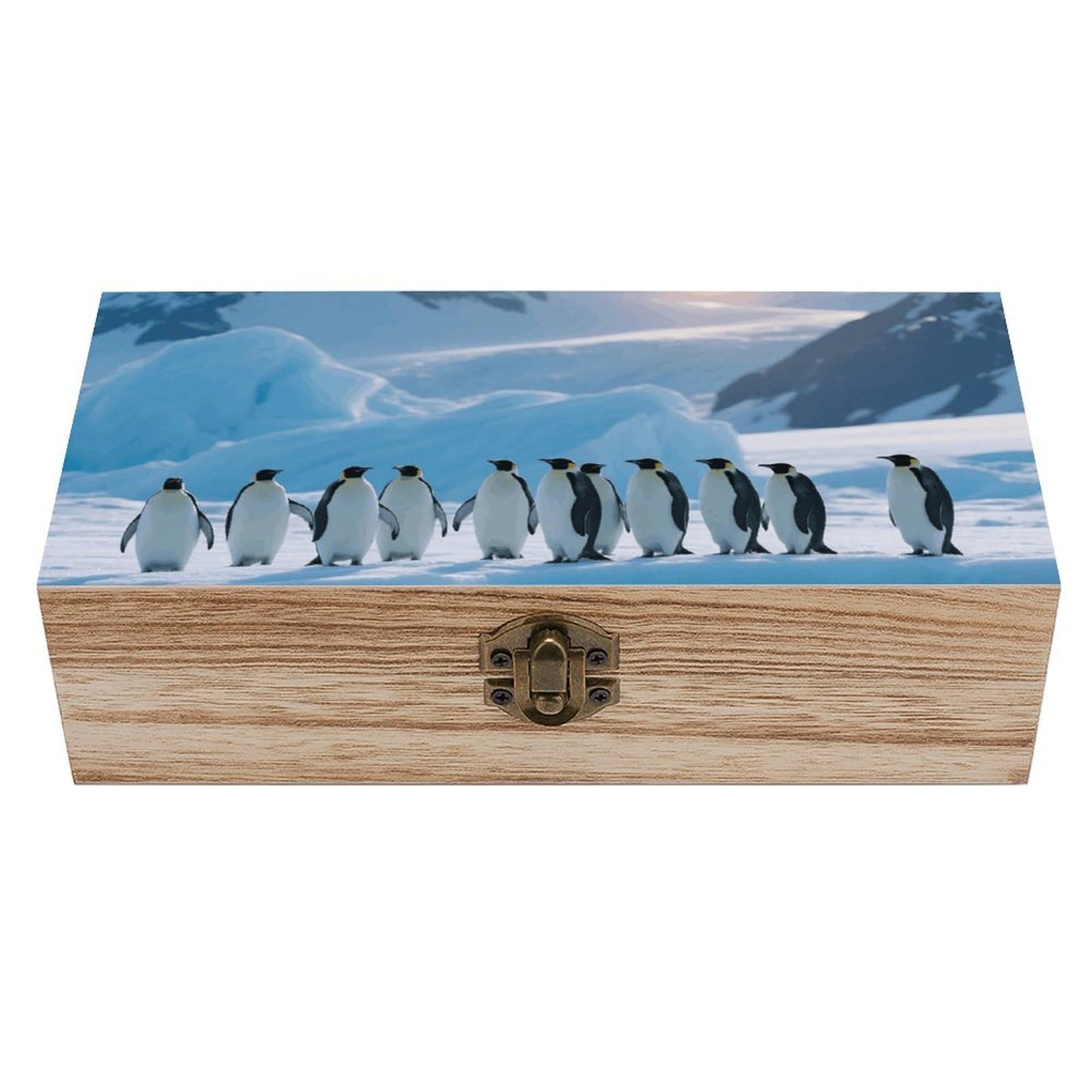 Penguin Ice Glacier Wooden Keepsake Box Storage Boxes with Hinged Lid