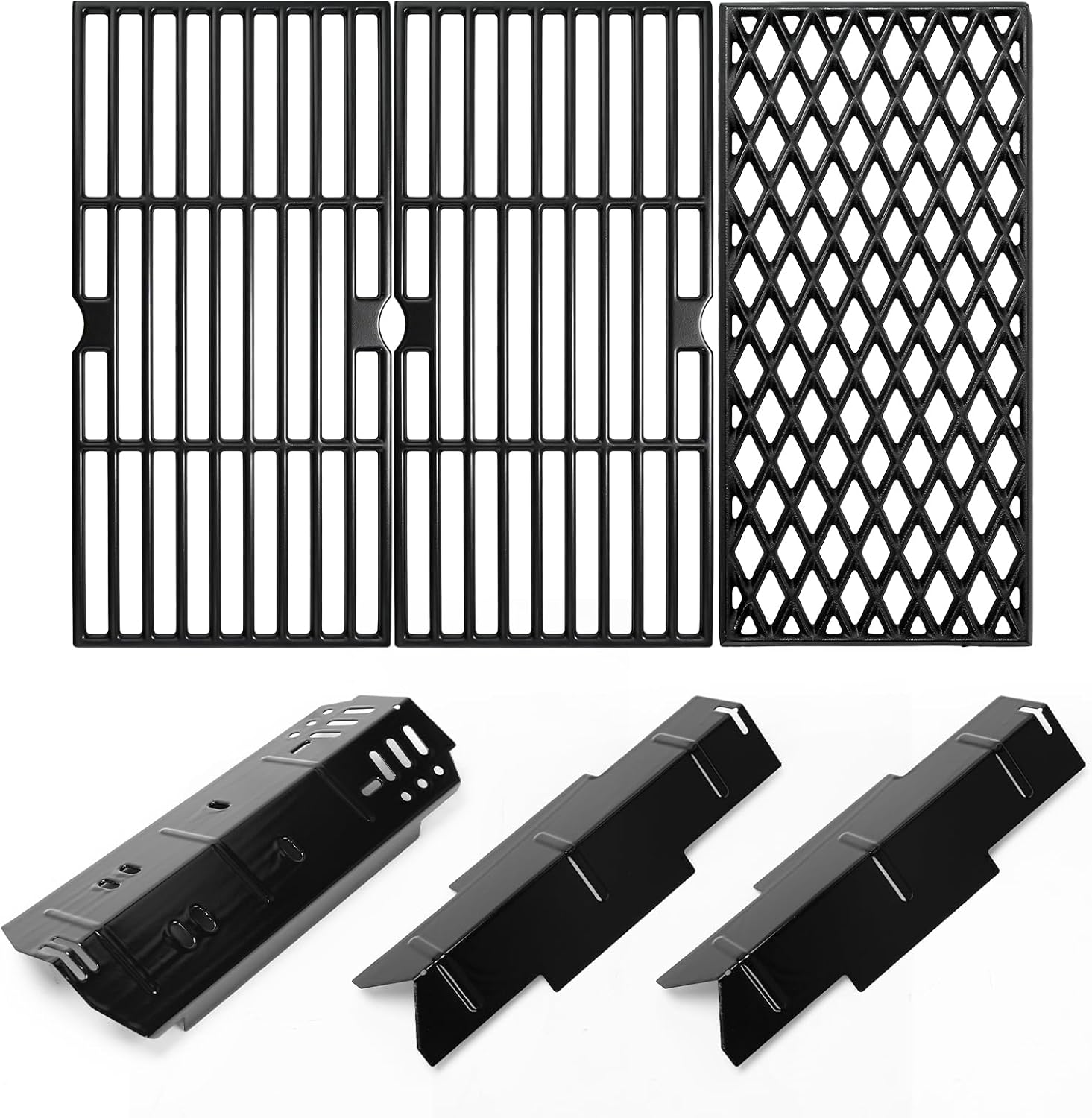 Hisencn Grill Replacement Parts for Dyna-Glo 3-Burner DGF371CRP-D DGH373CRP-D, Cast Iron Grill Grates, Porcelain Steel Heat Plates, Grill Parts Kit for Dyna-Glo Grill