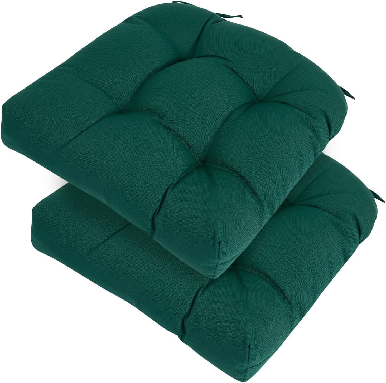Set of 2 Outdoor Chair Cushions Waterproof Tufted Seat Cushions for Patio Furniture 19 x 19 x 5 Inch Patio Cushion for Rocking, Camping, Kitchen Chairs-Dark Green