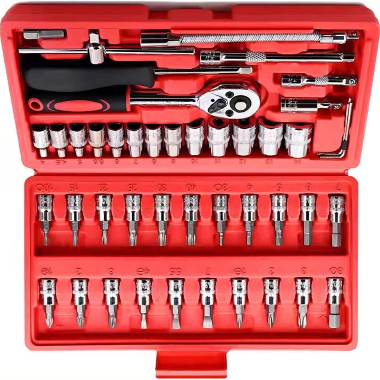 Kit d'outillage mécanique Clé À Cliquet Combinée Pour Réparation Et Entretien Automobile Boîte À Outils Kit De Réparation De Douilles Montées Sur Véhicule 46 Pièces