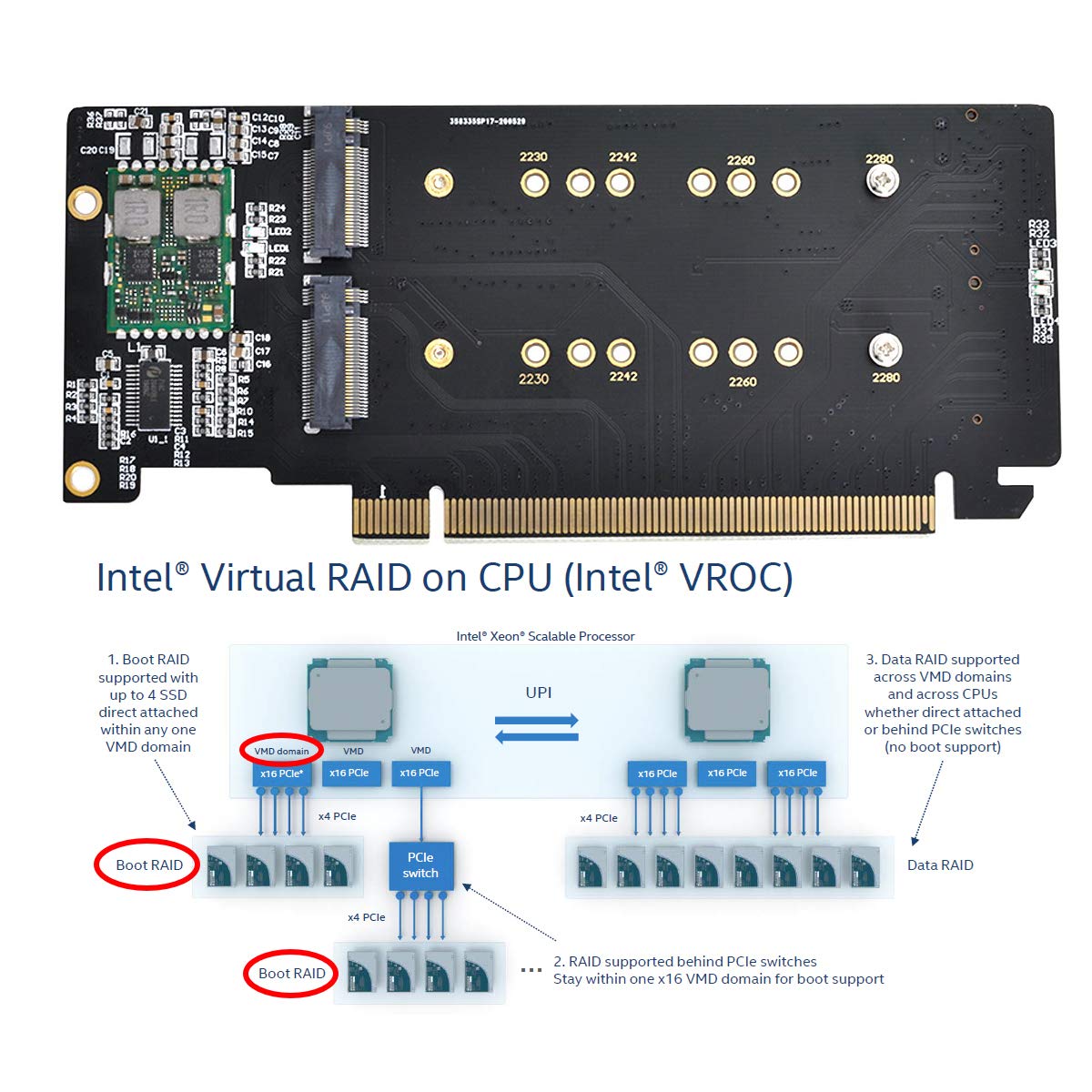 Cablecc 4 schede RAID NVME M.2 AHCI a PCIE Express 3.0 Gen3 X16 VROC Raid0 Hyper Adapter