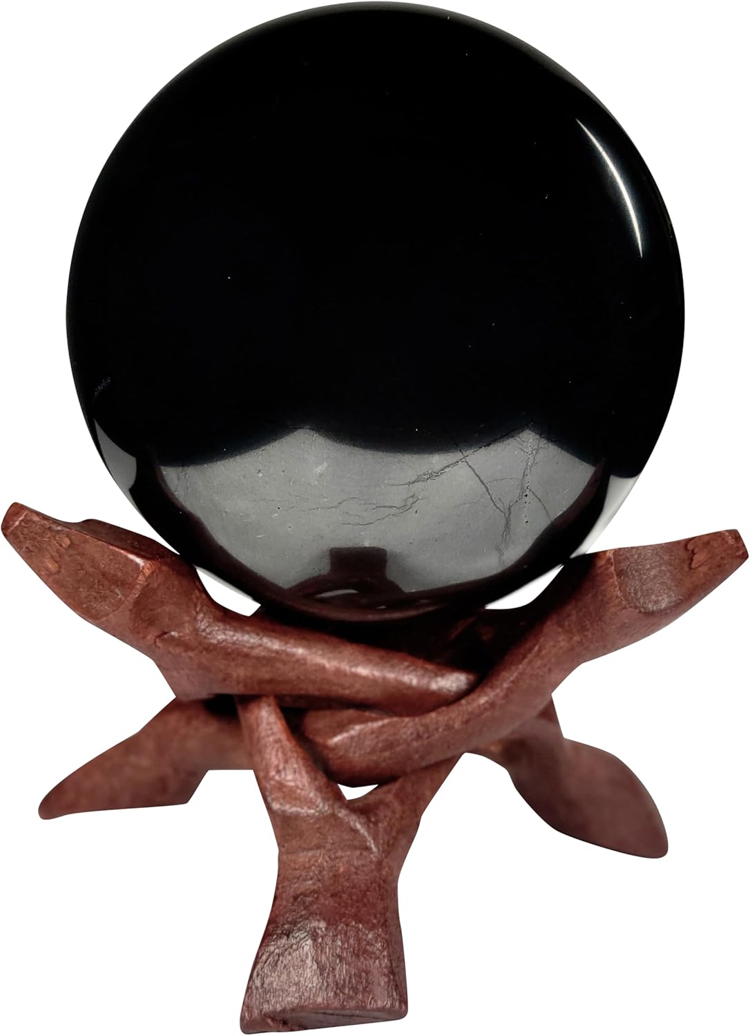 Shungite World Authentic Shungite Stone Sphere Polished 80 mm / 3.14 with Stand, Natural Real Feng Shui Meditation Healing Crystal Decorative Ball Home Protection Grounding Black Orb Décor