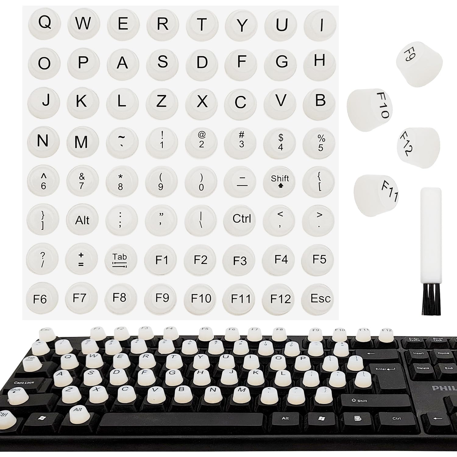 64Pcs Raised Keyboard Stickers for Long Nails with Letter,Typing Protection