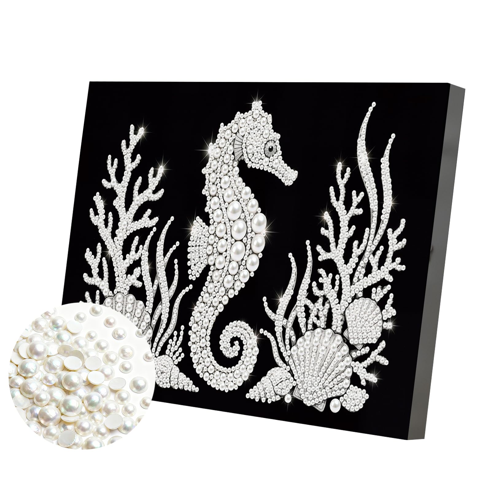 DIY Pearl Painting Kit with Wooden Frame, 3D Plastic Pearl Gemstone Ocean Art Craft for Adults Beginners, Diamond Art Kits for Adults, Home Wall Decor Ready Gift for Women 7.8X11.8inch(Seahorse)