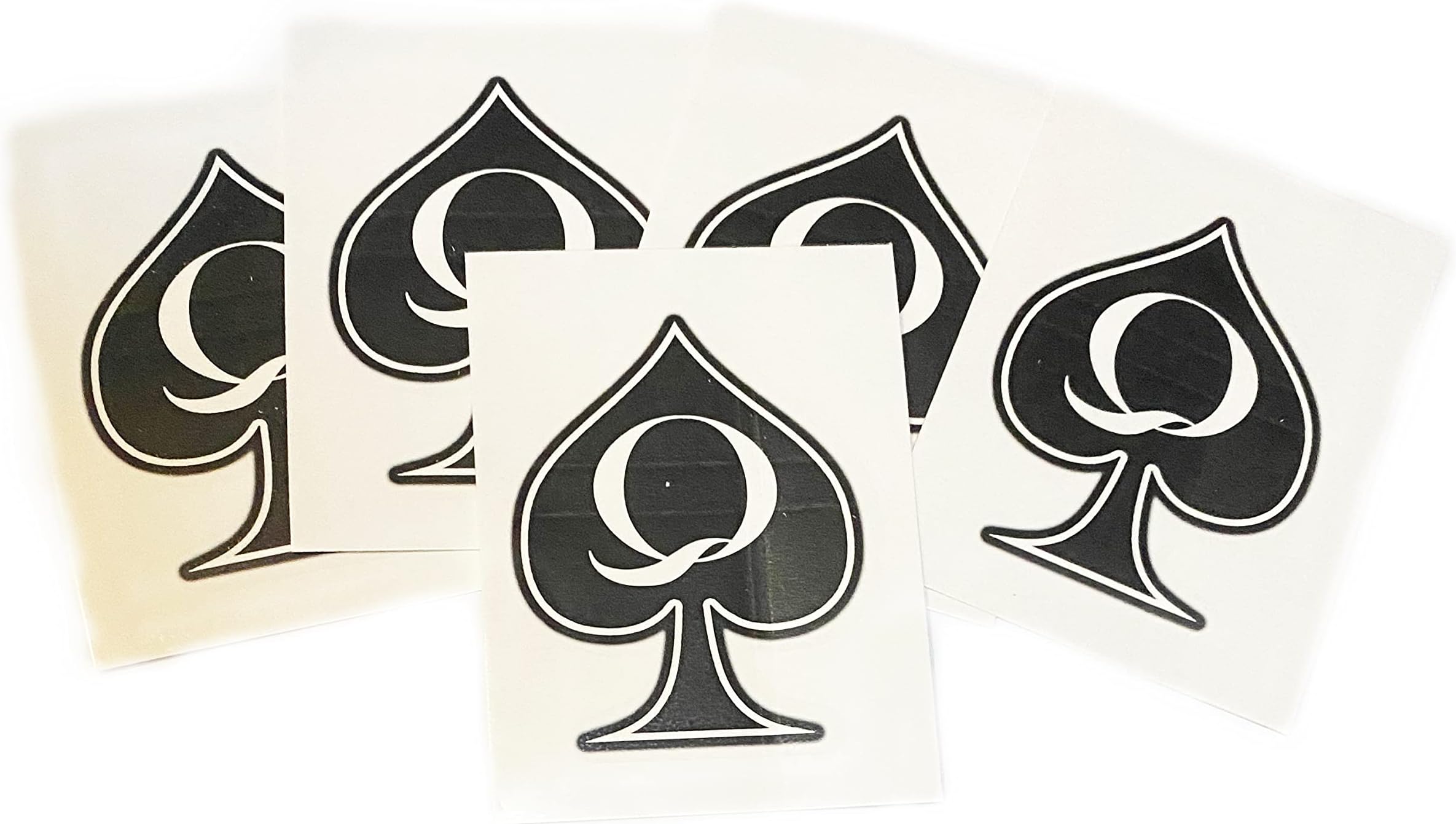 5pc Large Temporary Tattoo Queen of Spades BBC QoS โ 5 Sheets, One Bold 3-Inch QoS Spade Symbol Per Sheet, Waterproof Adult Lifestyle