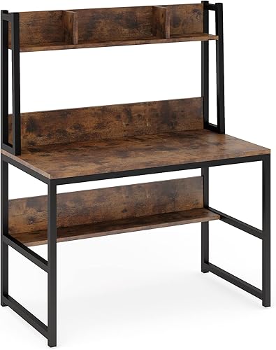 Miniatura 3 de Tribesigns Computer Desk with Hutch, 42" Study Desk with Bottome Storage Shelve, Workstaion for Home Office, Small Space, 42" W x 19" D x 55" H