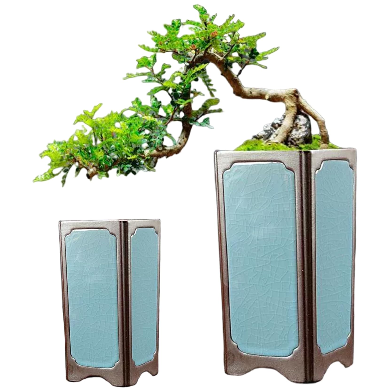 Pot de fleurs céramique cyan anti pourriture des racines avec drainage