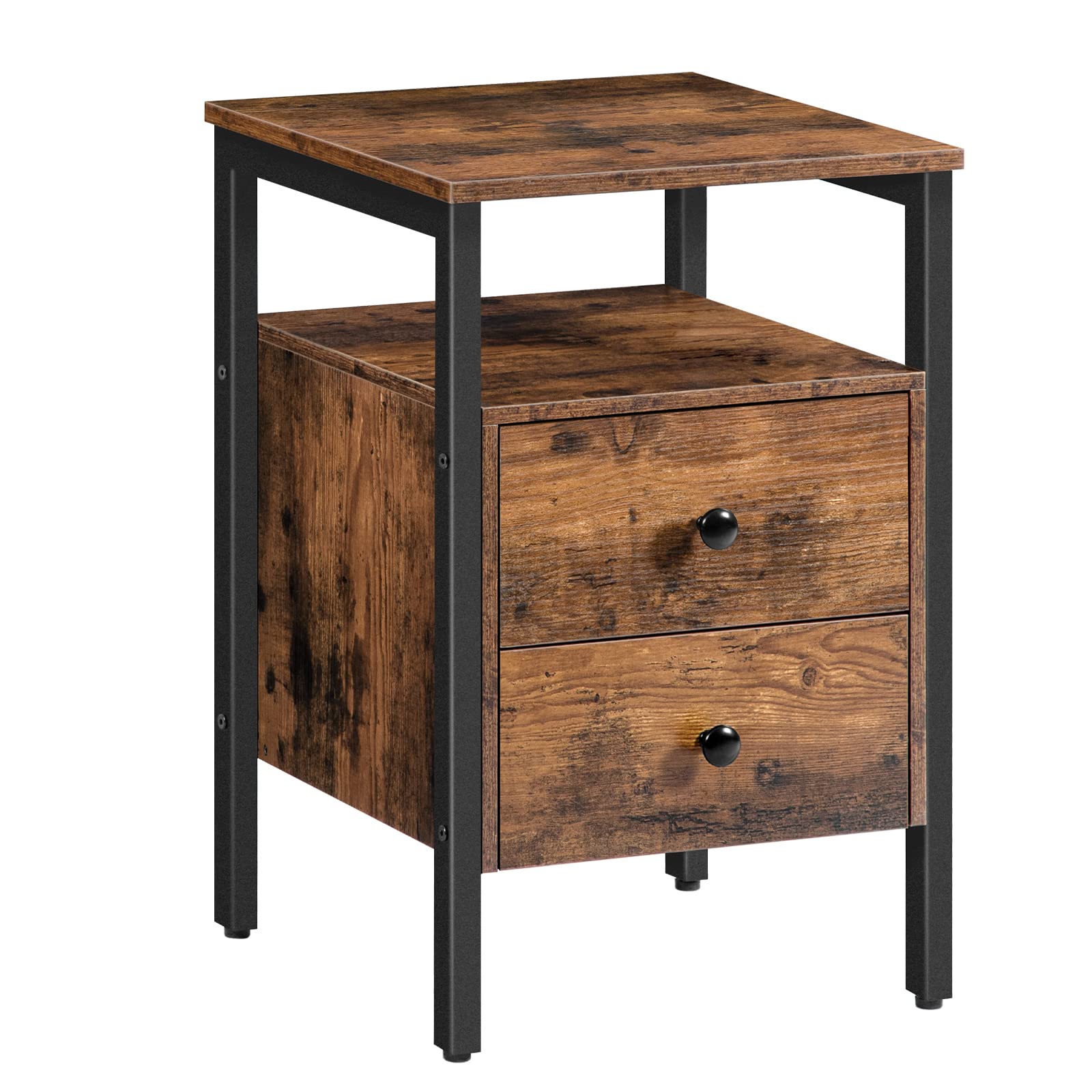 Buy HOOBRO Bedside Table with 2 Drawers, Industrial Sofa Side End Table