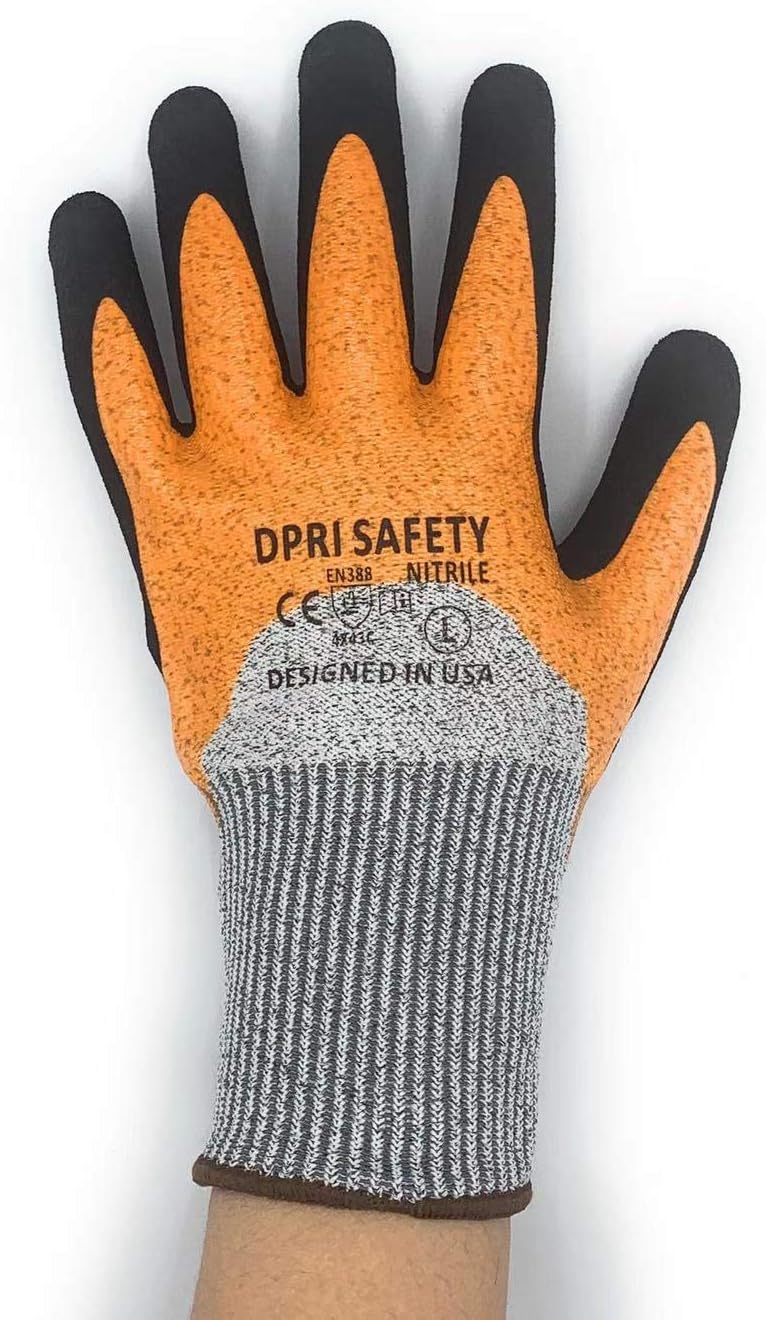 6 PAIRS ORANGE CUT RESISTANT SANDY NITRILE COATED WORK GLOVES