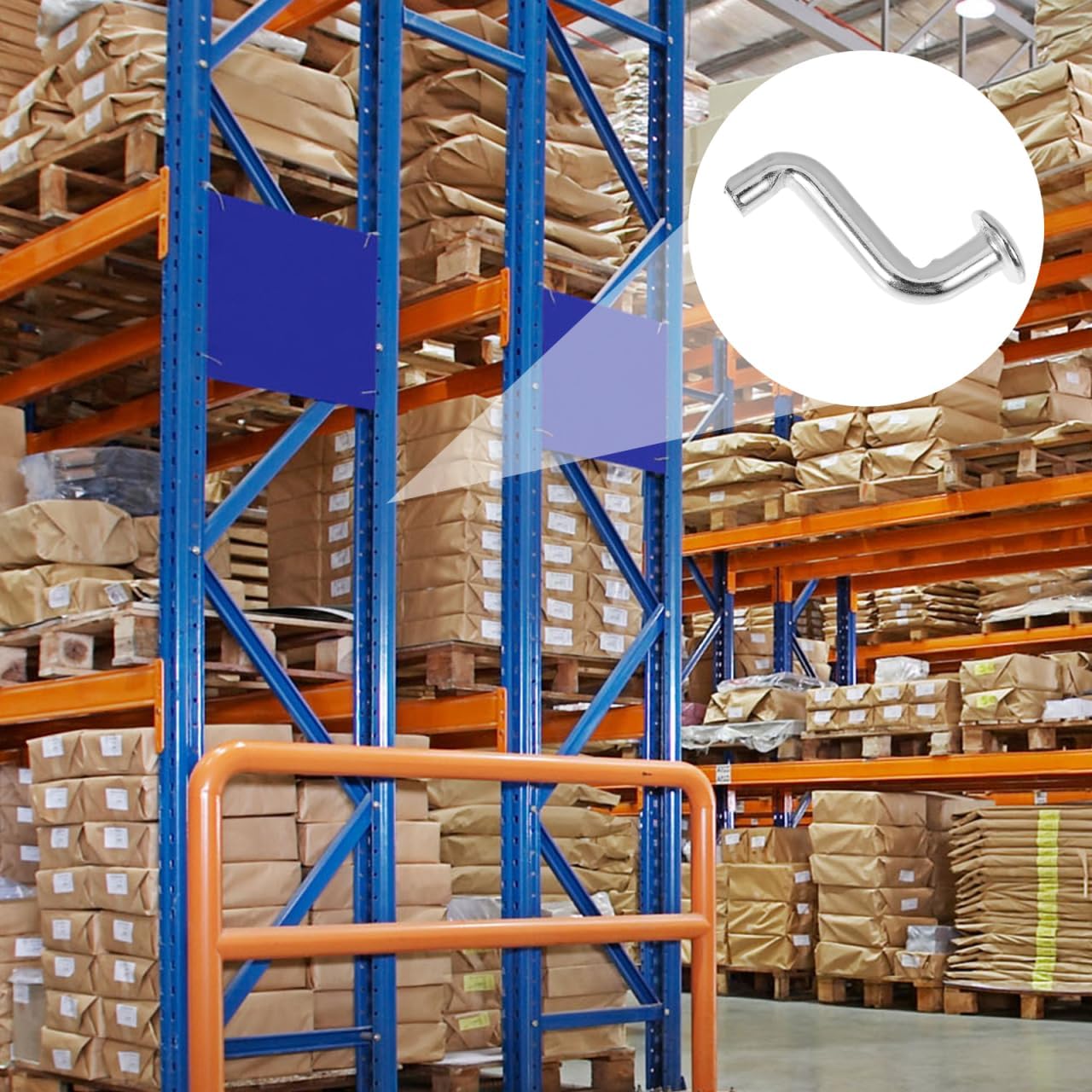 J Bolt Pallet Rack Hooks with Heavy Duty Safety Pins and Flat Head Rivets for Secure Warehouse and Garage Storage Organization