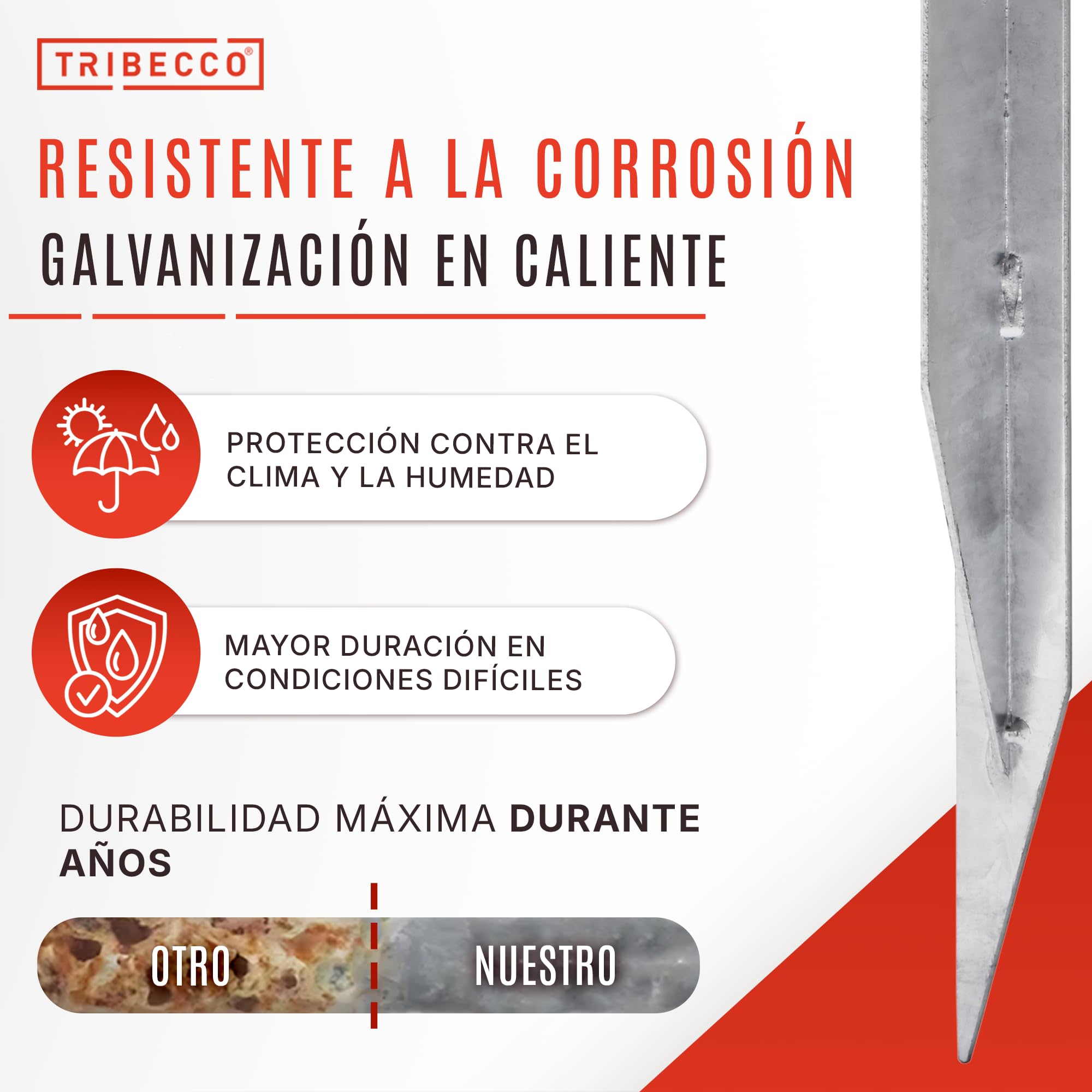 TRIBECCO Juego de 4 anclajes para suelo, 437 mm, galvanizados en caliente, anclajes estables para clavar, para torre de juegos, columpios, casas de juegos y construcciones de jardín
