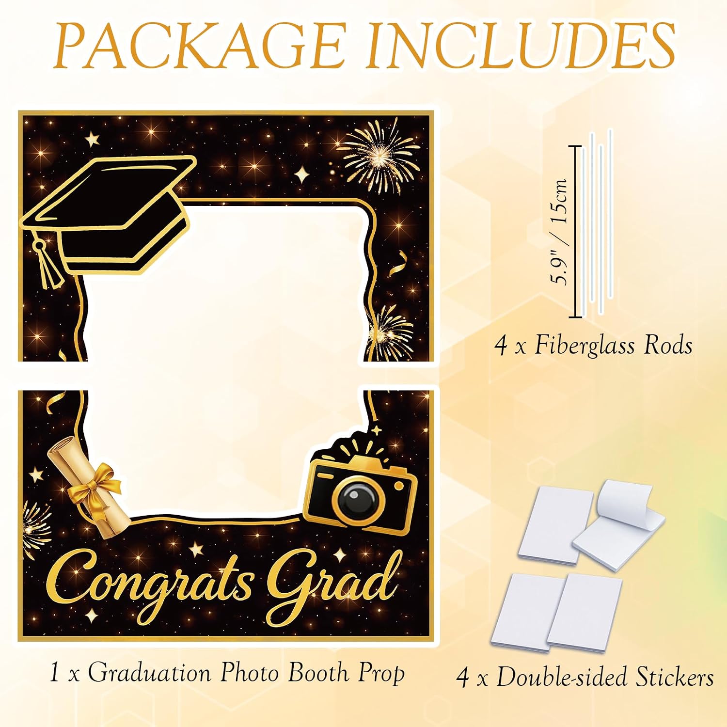 Graduation Photo Booth Props, Large Selfie Photo Frame Cutout 2026 Graduation Decorations Party Decor Supplies Congrats Grad Black and Gold