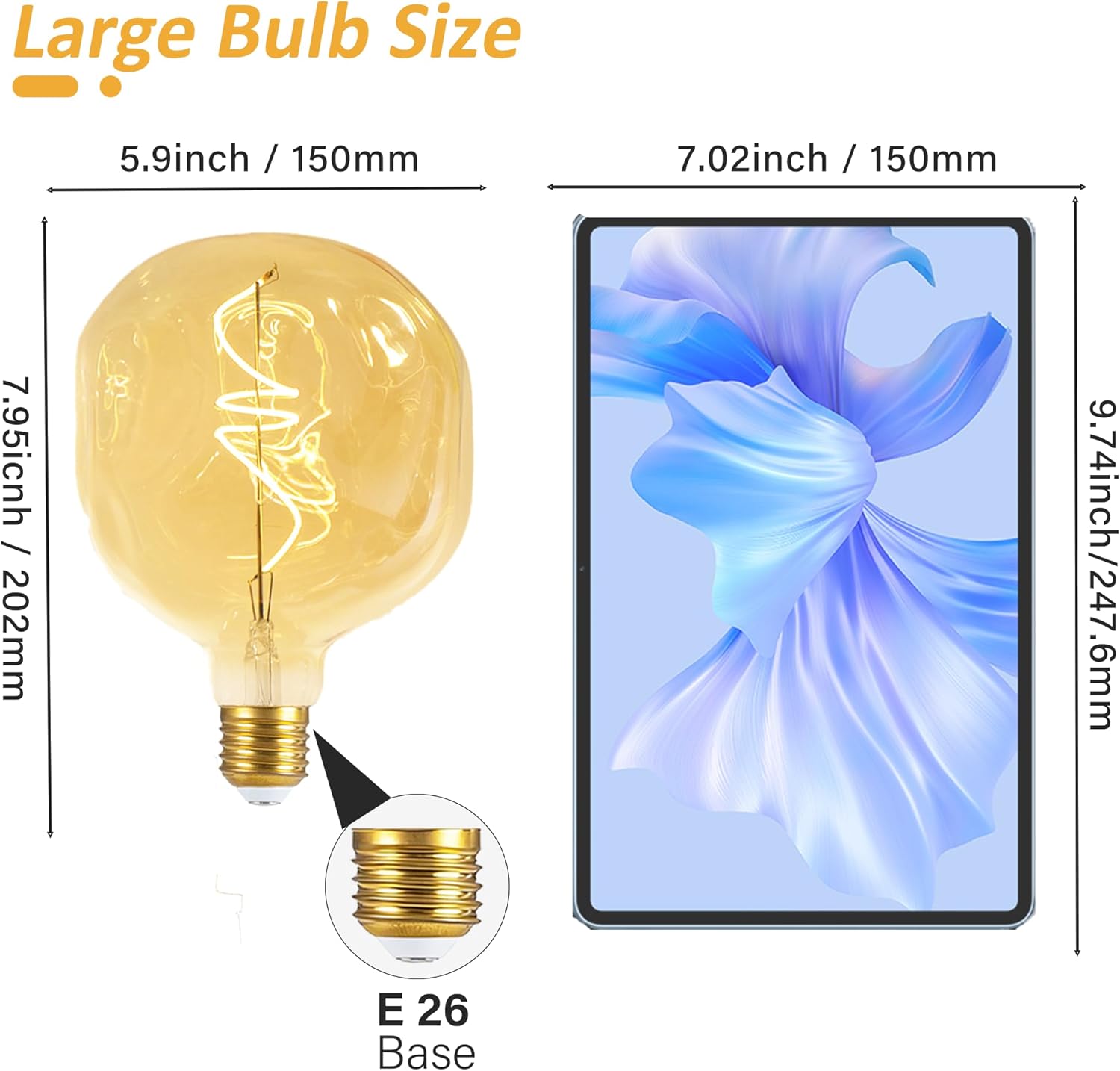 Oversized Decorative LED Light Bulb 6W 500LM E26 Large Fancy Edison Bulbs 60W Incandescent Dimmable 2200k Warm White Pendant Lighting for Bedroom Dining Living Room Bar，1 Pack (NG150AM)