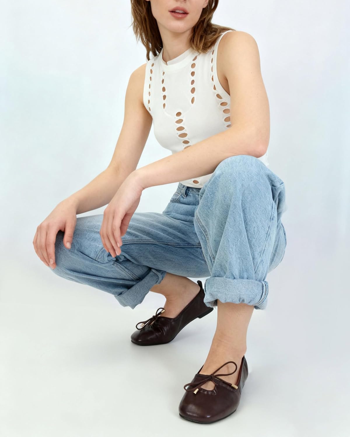 Womens Bow Ballet Flats Cute Square Toe Lace Up Bow Mary Jane Flats Slip On Casual Mary Ballerina Shoes