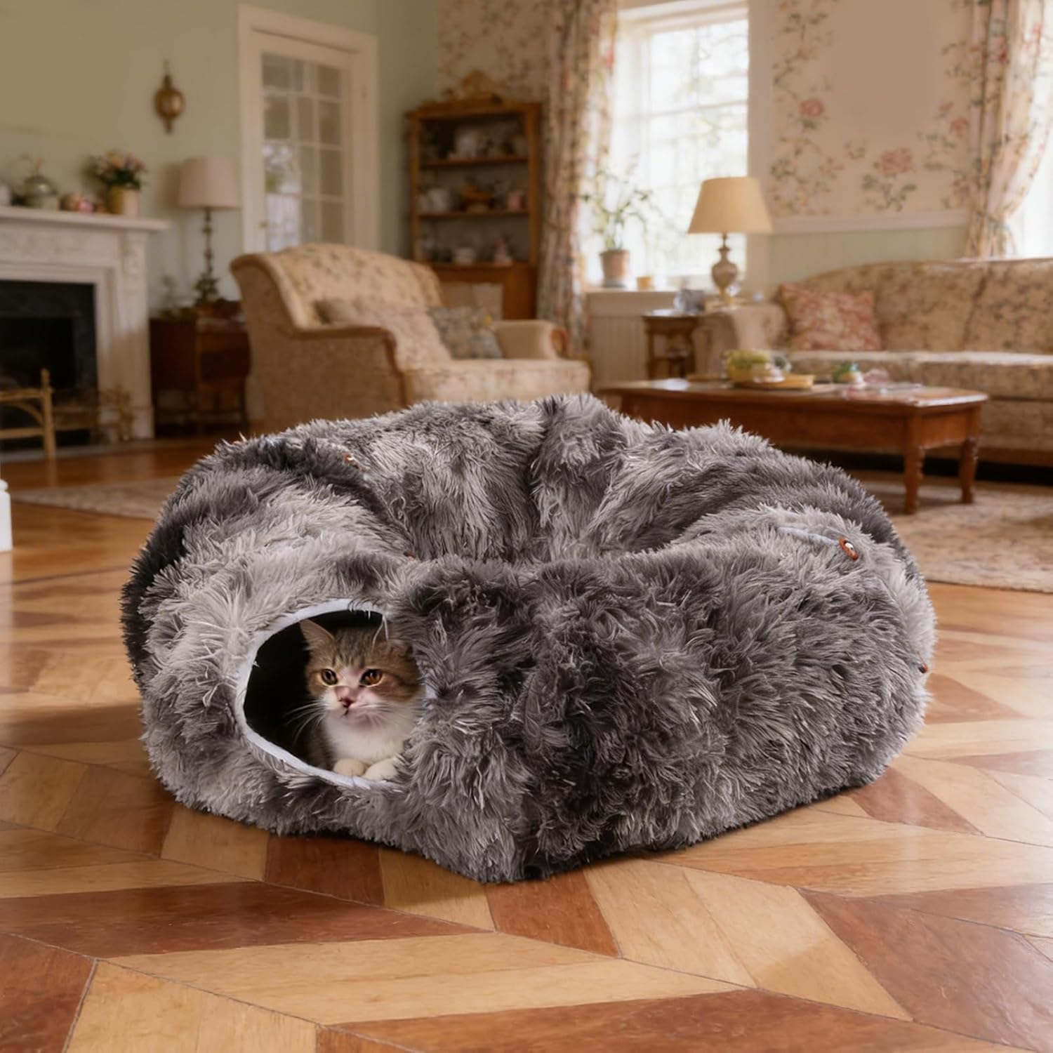 Yosoo Unique Design Cat Tunnel Bed, Premium Plush Material, Foldable Cat Donut Toy, Fun for Cats Exercise, Machine Washable, Versatile Play and Rest Options