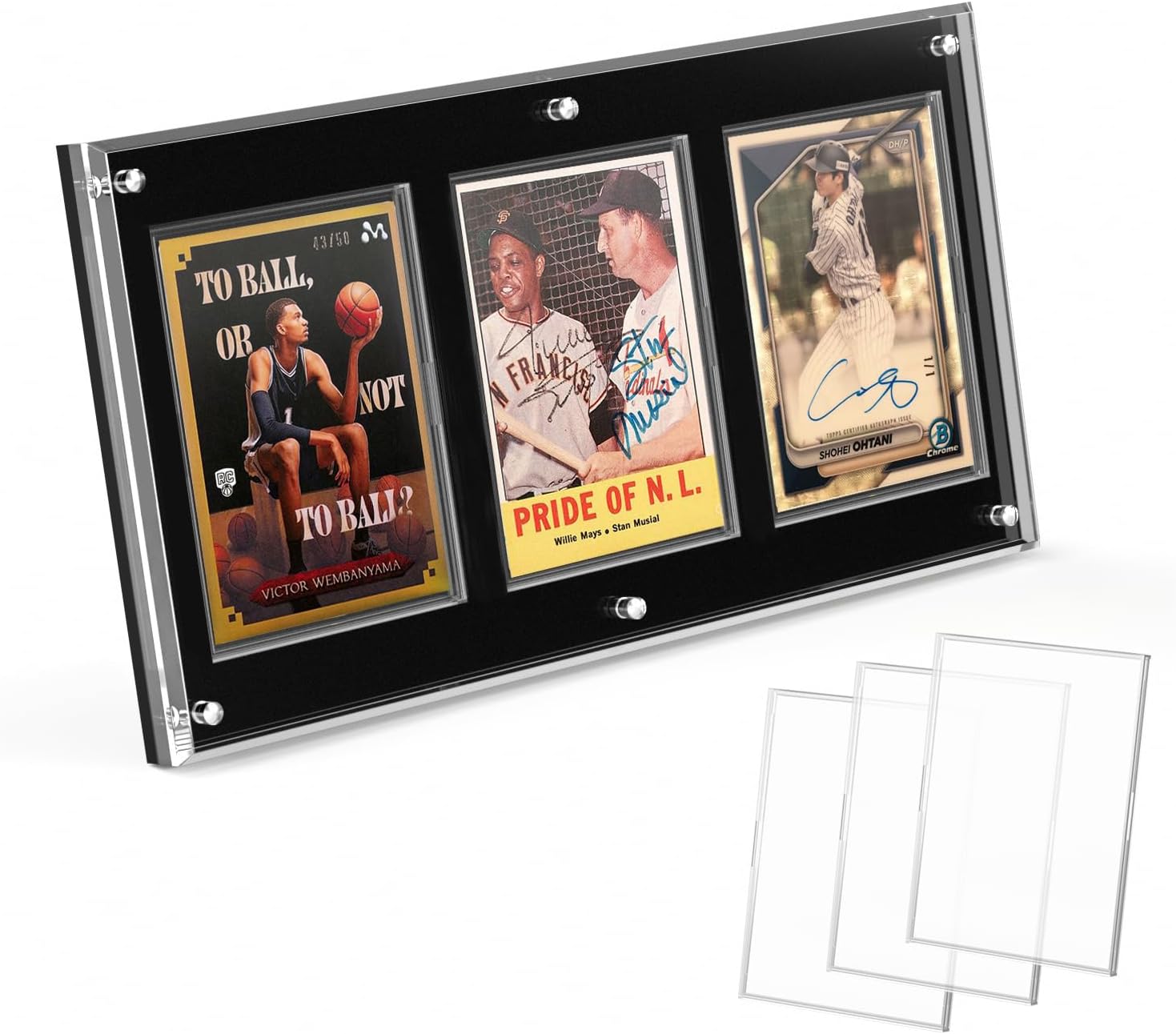 Acrylic Trading Card Display Frame Magnetic Card Holder Case with Stand & Inner Case 35PT，UV Protection Frame for Pokemon, Sports, Baseball, Football,Hockey MTG Yugioh Comic Cards(Black, 3-Slot)