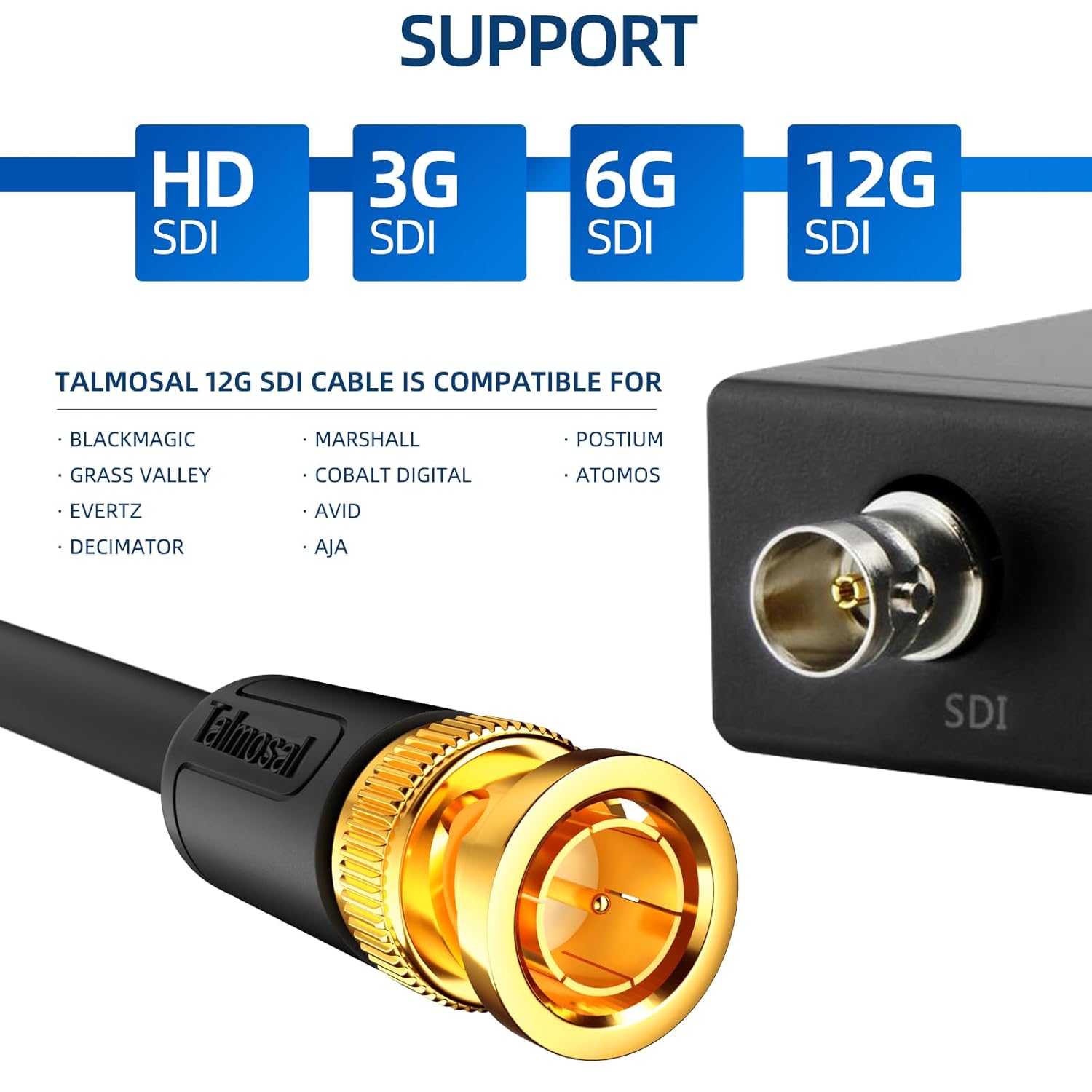 12G SDI Cable 33 ft, RG11 Coax 4K BNC Cable Supports HD-SDI/3G-SDI/6G-SDI/12G-SDI/4K/8K 75 Ohm 4K SDI Video Cable for Blackmagic Design Converter, Video Security Camera