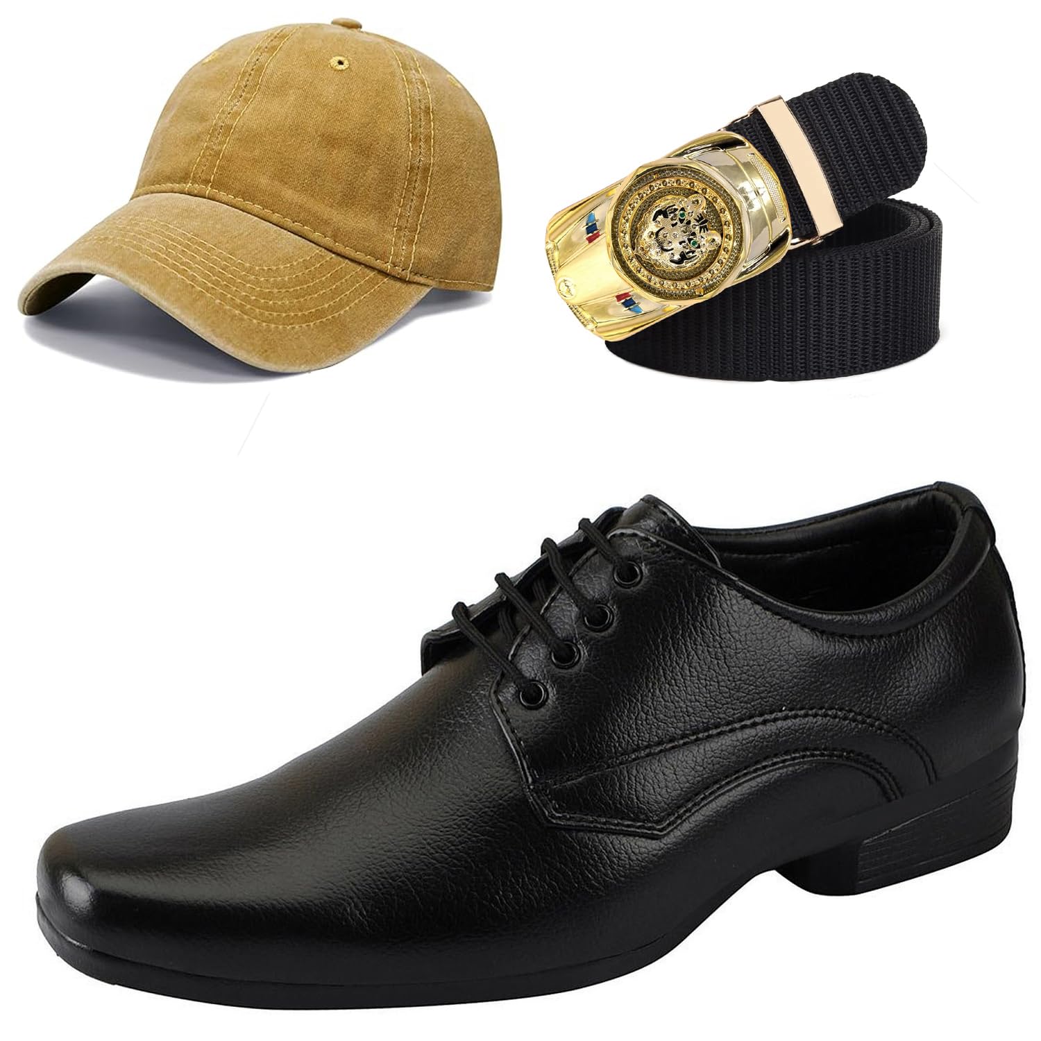 Formal Shoes with Free Base Ball Cap & Free Belt Combo for Men & Boys Black-image-43