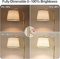 Vista 2 de AIDENOEY Fully Dimmable Floor Lamp for Living Room，Standing Lamp Rotary Switch with Table&Linen Beige Shade，Golden Tall Lamps for Bedroom with