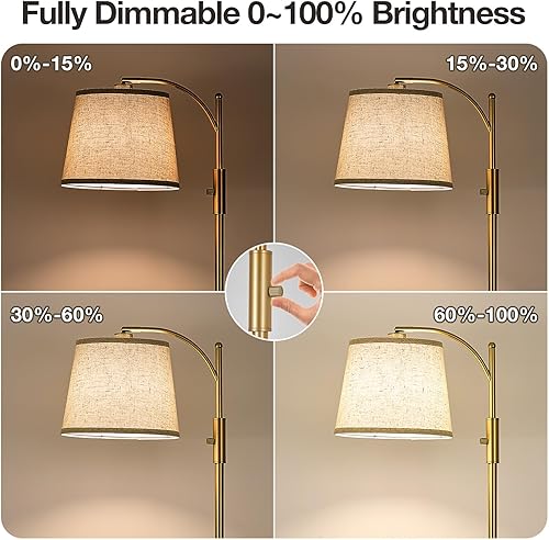 Miniatura 2 de AIDENOEY Lámpara de pie totalmente regulable para sala de estar, lámpara de pie con interruptor giratorio con mesa y pantalla beige de lino,