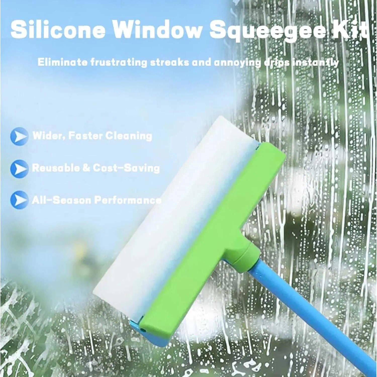Kit per la pulizia dei vetri, in silicone riciclabile, per vetro, specchi, finestre, parabrezza auto, ideale per uso domestico, soluzione detergente completa