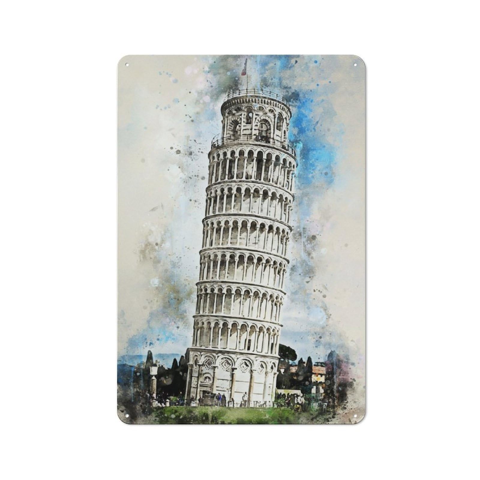 Junmoney Pisa In Watercolor Retro Printed Metal Sign 30X20cm For Garage Or Workshop, For Garage, Workshop And Man Cave Decoration