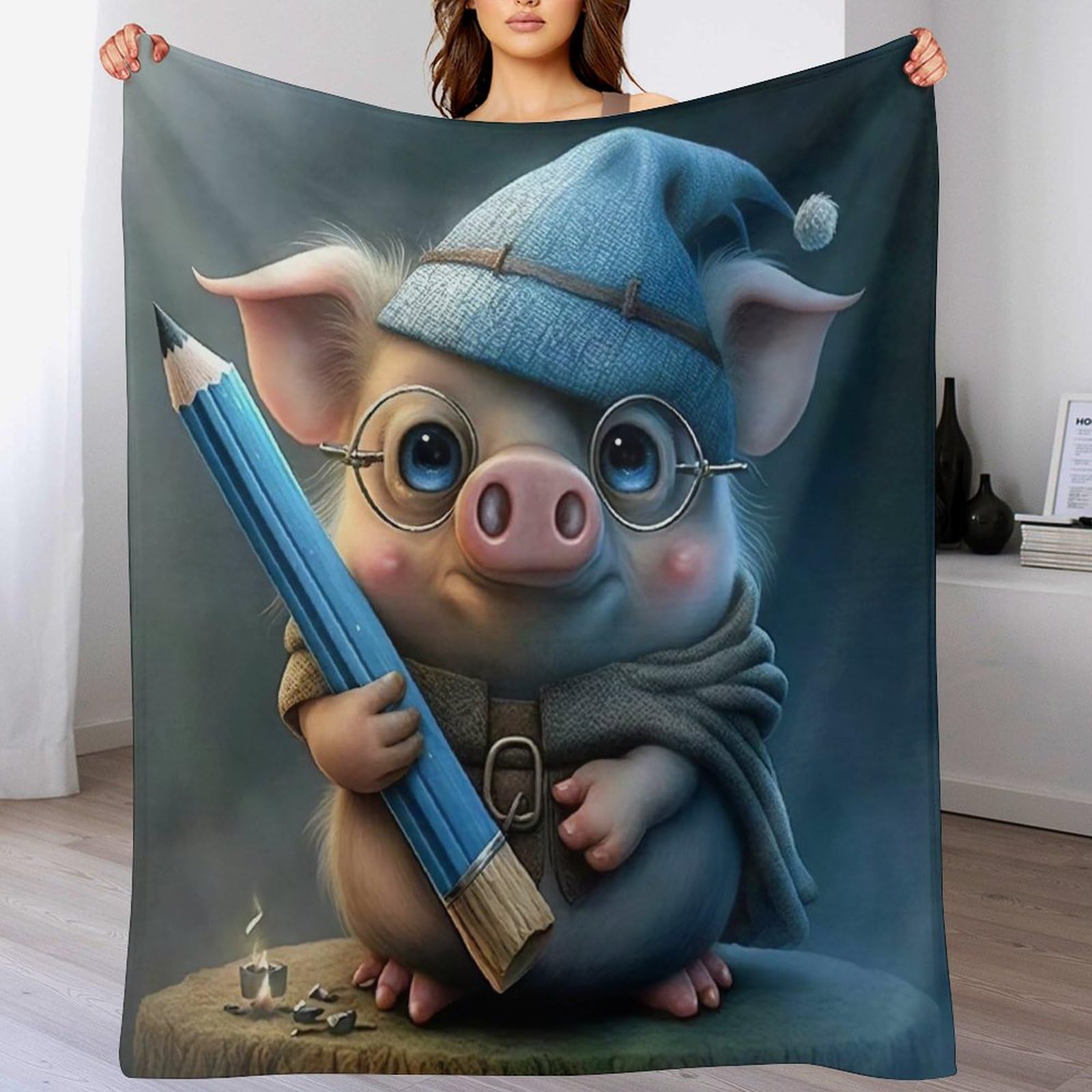 Manta de franela de cerdo suave de 130 x 180 cm para regalar a la familia
