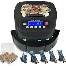 USD Coin Counter and Sorter+5 Bins+5 Tubes+96 Preformed Wrapper