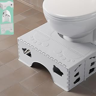 Foldable Toilet Stool 7 inches - Healthy Squatting Posture with Anti-Slip, Portable Travel Foot Stool, Unique Folding Design, Compact & Wide Footrest - Grey