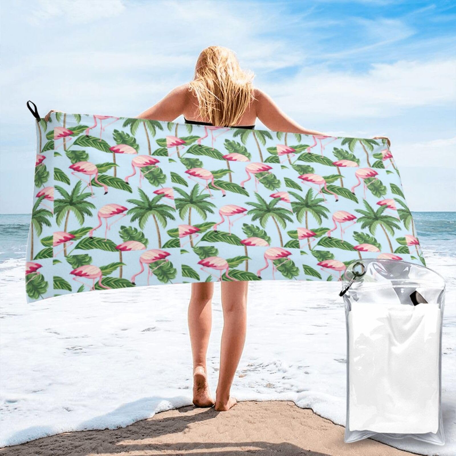 SDEGTHO Tropical Flamingos Print Beach Towel Quick Dry Portable For Swimming Yoga Adults Fitness