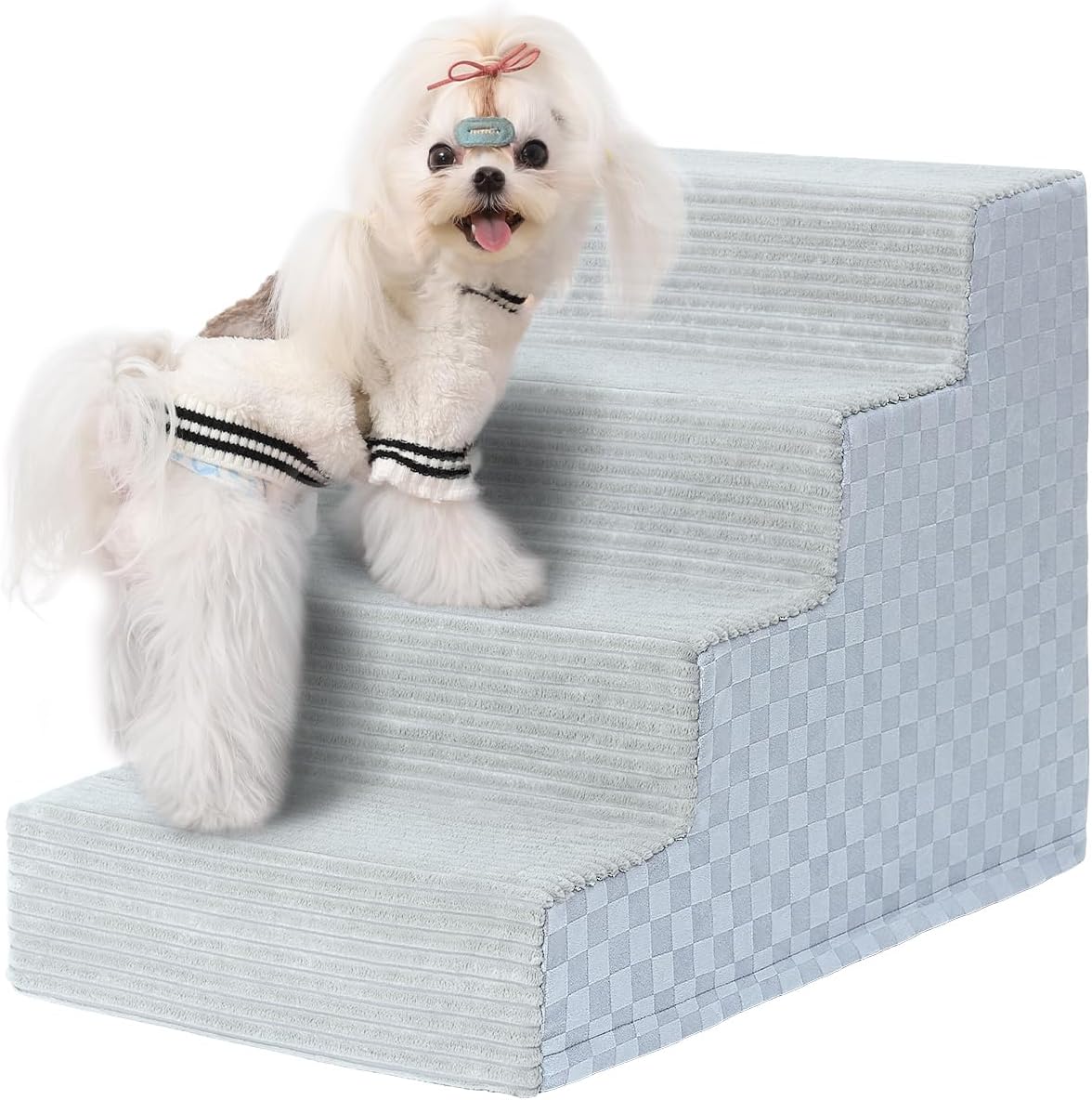 Vfrog Dog Stairs for Small Dogs,17.5" H,4-Step Dog Steps Ramp for Bed and Couch with High Density Foam,Non-Slip Pet Steps for Dogs and Cats,Pet Stairs with a Washable Cover,Grey Grey 4 4-Step(24"D x 15"W x 17.5"H)