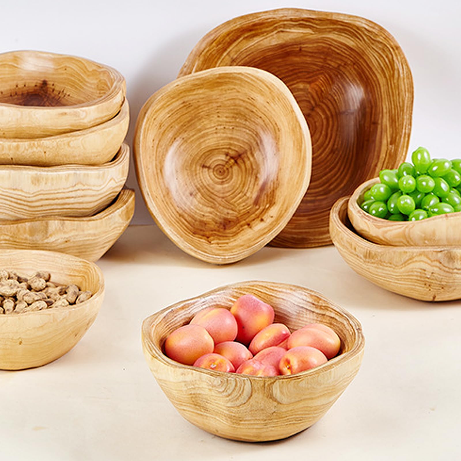 Ciotola per frutta in legno naturale, realizzata a mano, con forma irregolare, ciotola creativa in legno per frutta, insalate e snack, pezzo unico di decorazione da cucina (20-24 cm)