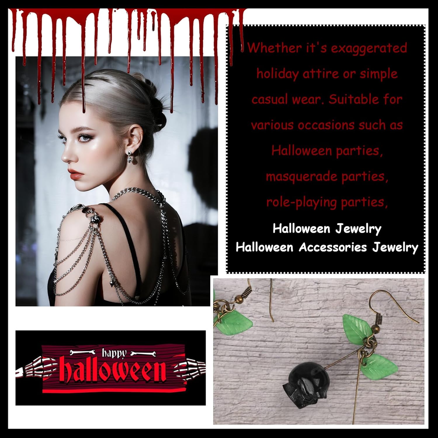 Skull Cherry Earrings for Women Funky Gothic Halloween Jewelry Cute Statement Earrings Spooky Accessories - Image 3