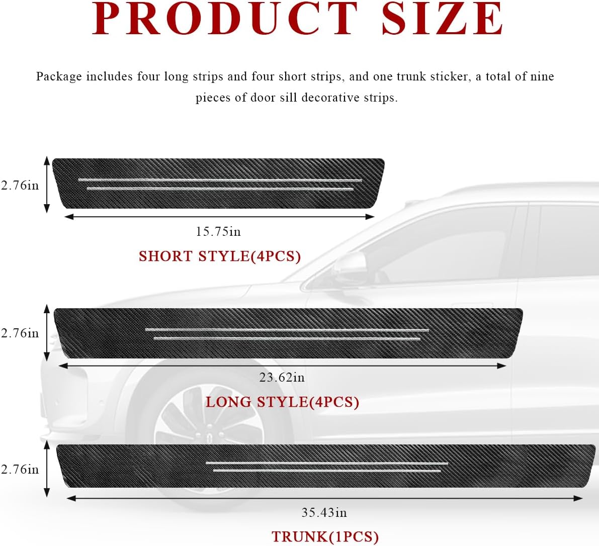 9 PCS Car Door Sill Protector, Anti-Scratch Carbon Fiber Car Door Entry Guards Stylish Stickers, Waterproof Threshold Rear Bumper Protection Strips for Most Vehicles