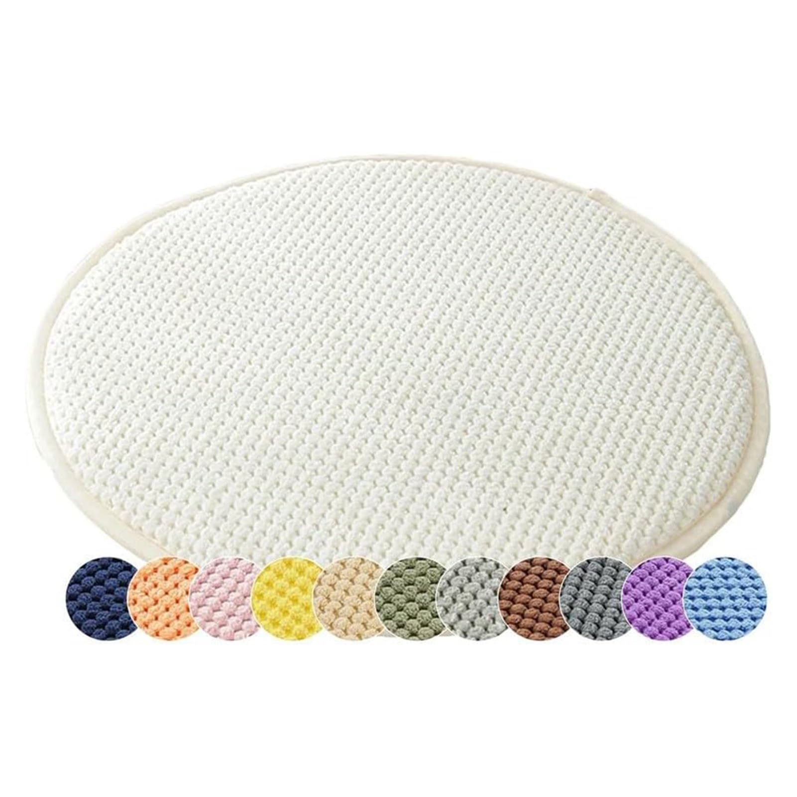 Set of 4 Corduroy Round Chair Cushions White 35 * 35cm NonSlip Seat Cushions for Home Garden and Office