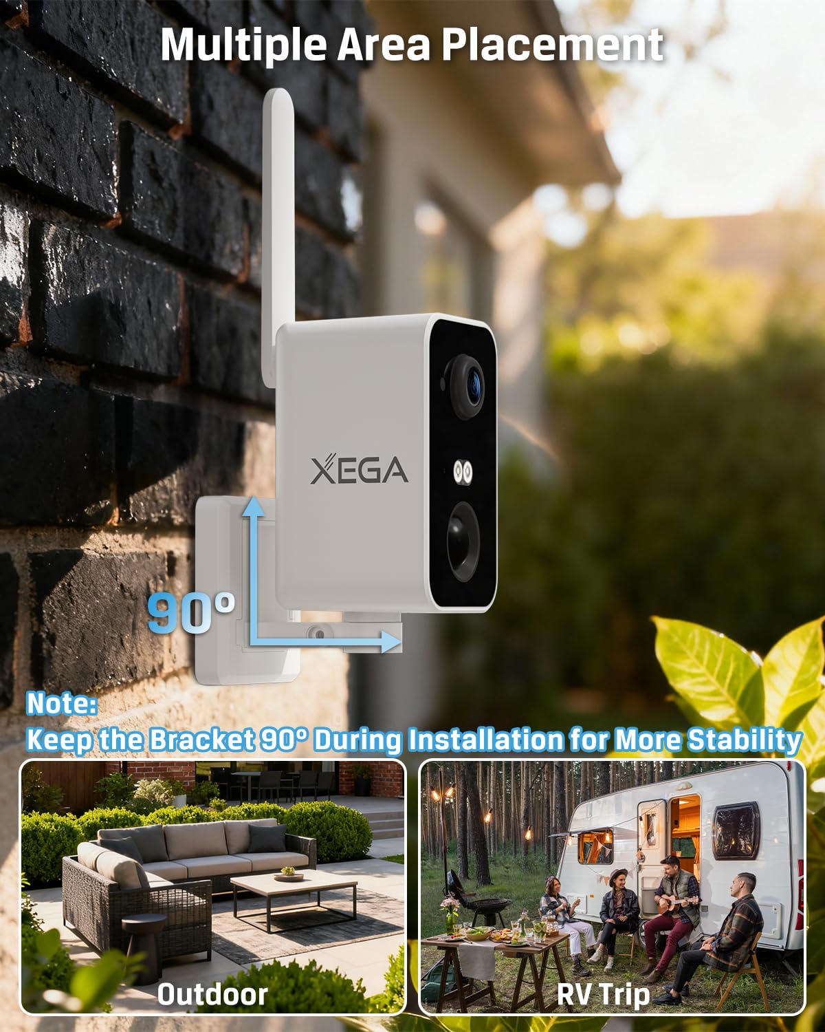 Xega Cámara Vigilancia 4G LTE Portátil con Tarjeta SIM Interior y Exterior | 10000mAh, detección PIR personas, visión nocturna color, audio bidireccional, TF/Cloud, IP66