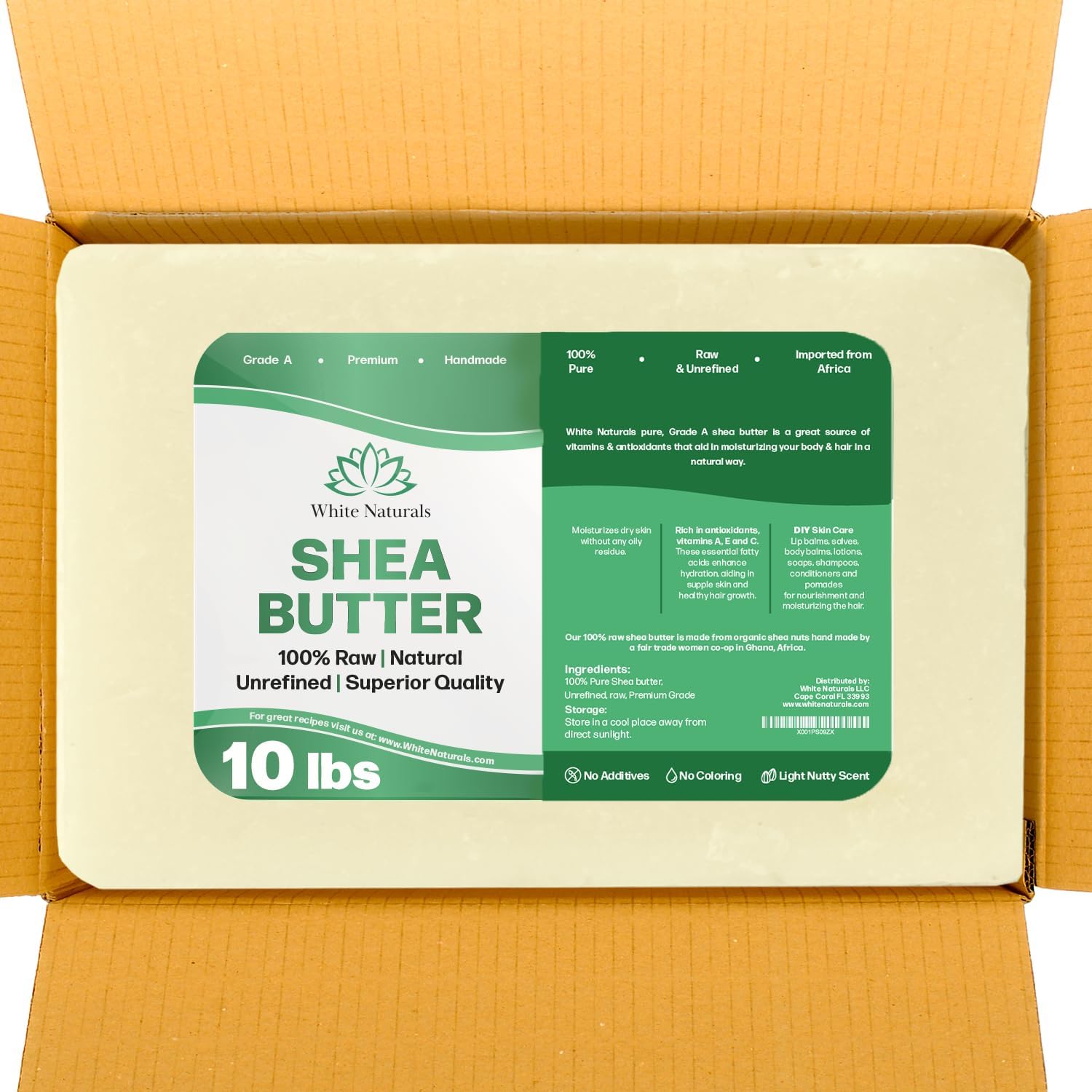 White Naturals Bulk Shea Butter 10 lb Pure, Raw, Unrefined, African, Grade A,Ivory, Perfect Skin Moisturizer, DIY Lip Balms, Stretch Marks, Recover Sun Damage, Kids Cream